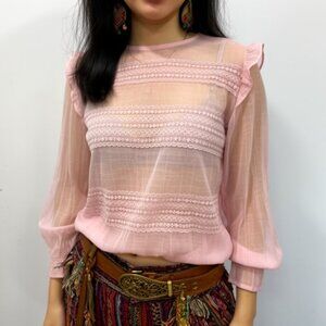 GAP Cotton Pink Ruffle trim Blouse sz L